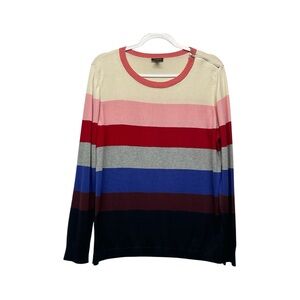 Talbots Women’s XL Stripes Sweater Pullover Zipper Shoulder Round neck Preppy